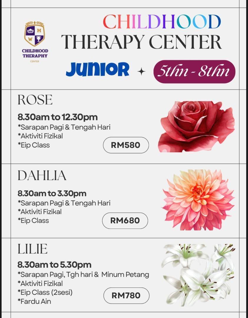 Poster pakej Junior 5-8 tahun: Rose, Dahlia dan Lilie